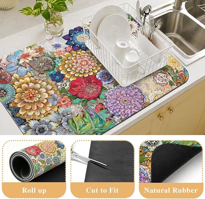 Kitchen Countertop Dish Drying Mat, Super Absorbent Coffee Bar Mat - Image 3