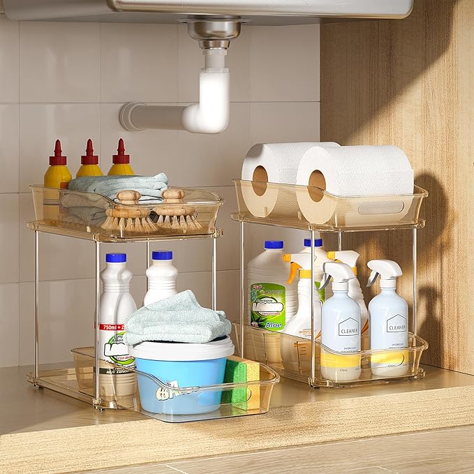 Delamu 2-Tier Under Sink Organizers and Storage, Pull Out Kitchen Pantry - Image 5