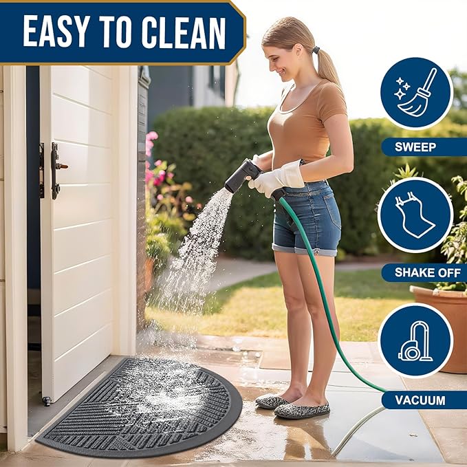 Smiry Half Circle Front Door Mat Outside Entrance, Heavy Duty Sturdy Natural - Image 6