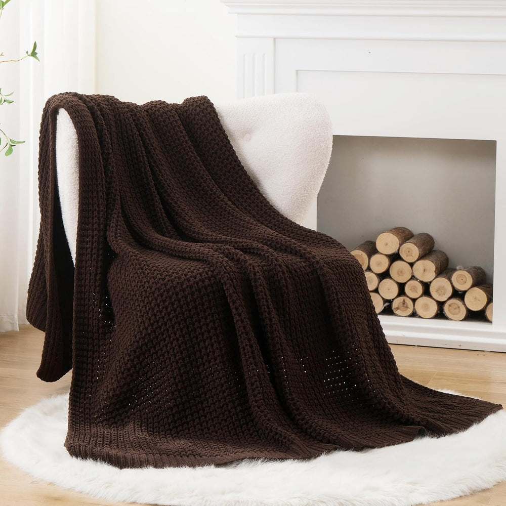 Brown Throw Blanket for Couch, Soft Chenille Knit Throw Blanket 60x80in