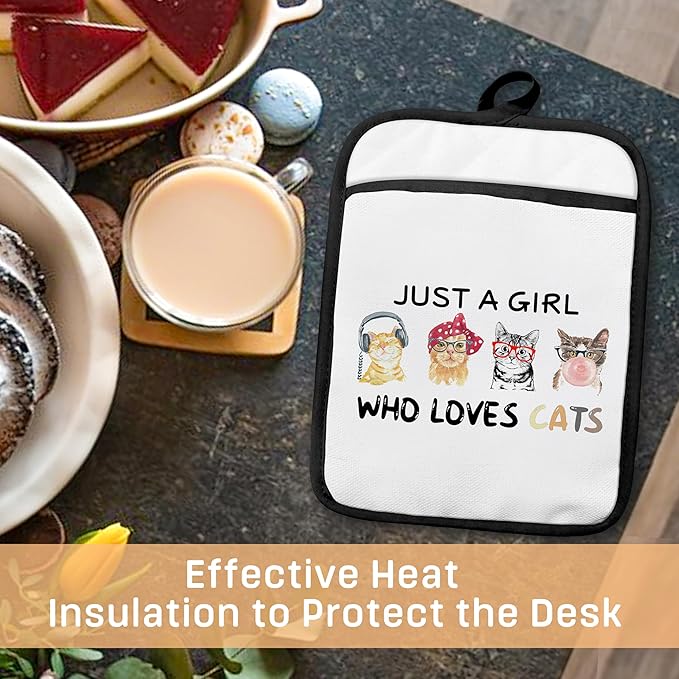 Cat Pot Holders with Pockets, Just a Girl Who Loves Cats Oven Pot Holders Heat - Image 4