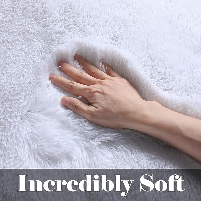 ONASAR White Rugs for Bedroom, 3x5 Fluffy Shaggy Bedside Area Rug, Soft Plush - Image 2