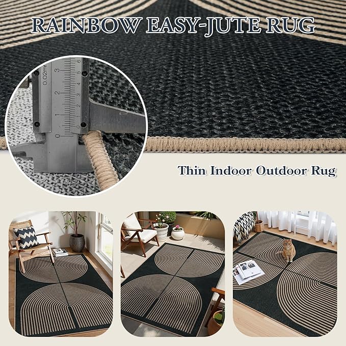 Lahome Modern Rainbow Easy Jute 4x6 Rug, Outdoor Patio Rug - Image 3