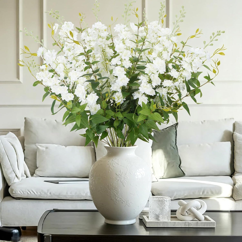 20PCS 33.5" White Artificial Delphinium Flowers with Clematis Greenery