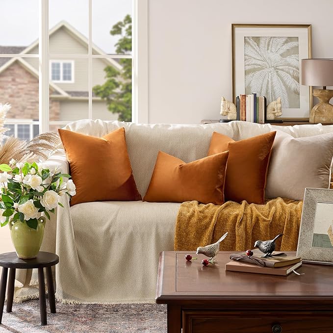 GIGIZAZA Dark Burnt Orange Pillow Covers 16x16 Throw Pillows Velvet Decorative - Image 2