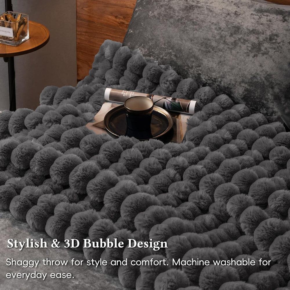 David's Home Double-Sided Soft Faux Rabbit Fur Throw Blanket, Gull Gray