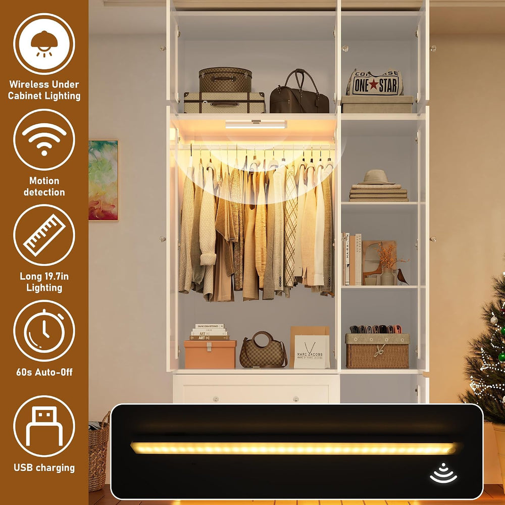 92.2" Tall Armoire Wardrobe Closet with Mirror & Motion Sensor Light...