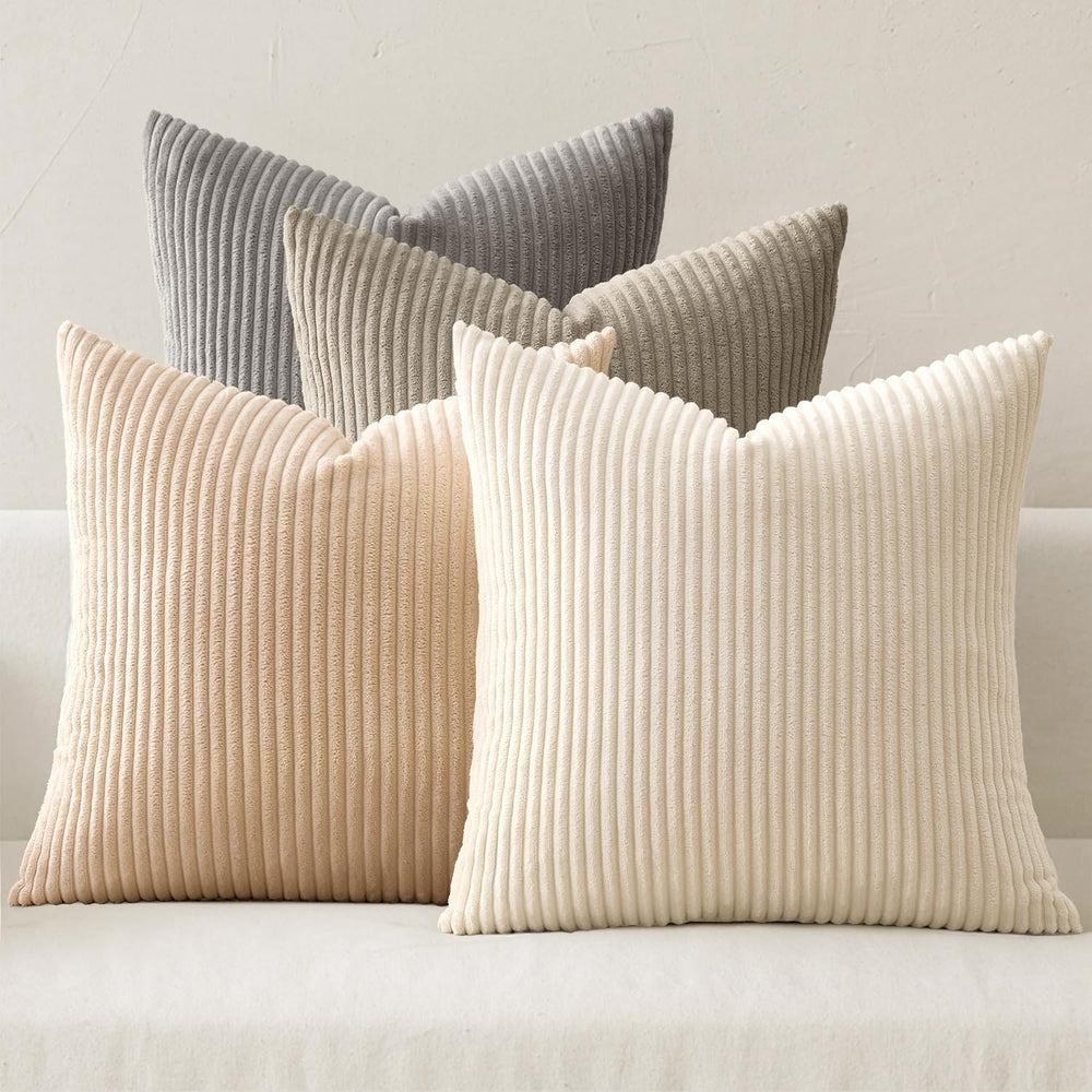 MIULEE Boho Farmhouse Neutral Cream Throw Pillow Covers 20x20 Inch Set of 4
