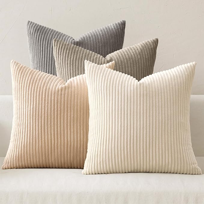 MIULEE Boho Farmhouse Neutral Cream Throw Pillow Covers 20x20 Inch Set of 4 by MIULEE