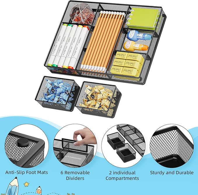 Marbrasse 3 Packs Desk Drawer Organizers, Metal Mesh Dividers Desk Drawer - Image 4