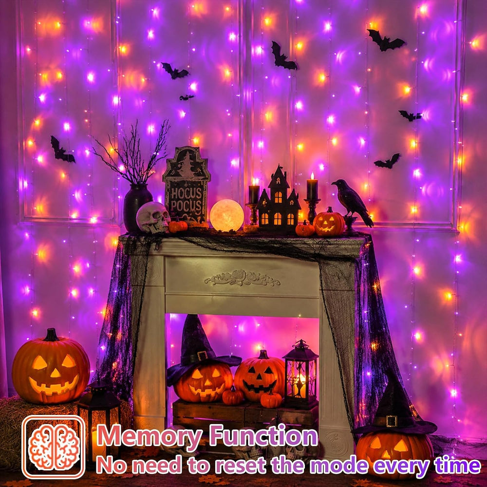 YEGUO 300 LED Orange and Purple Halloween Lights, Curtain Lights Plug in, 8 M...