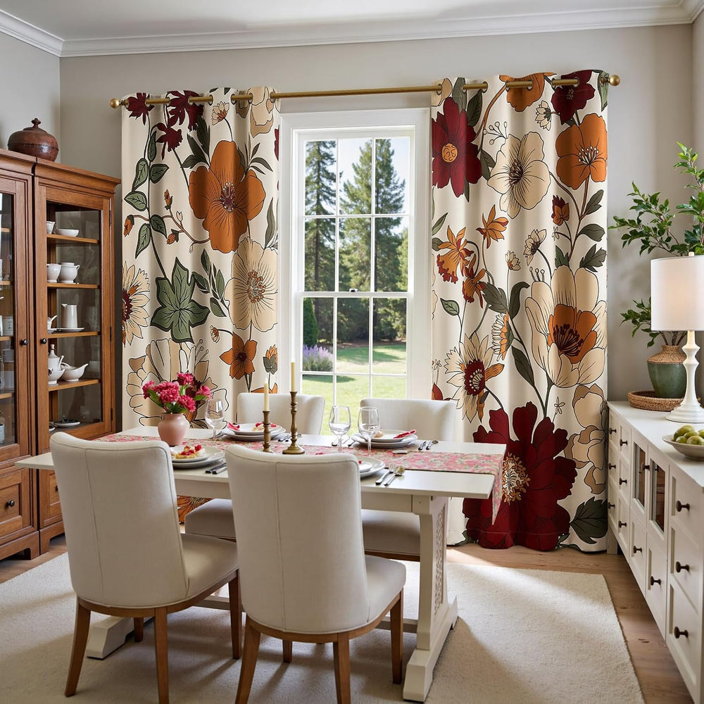 jinchan Beige Boho Floral Blackout Curtains 84 Inch Grommet 2 Panels