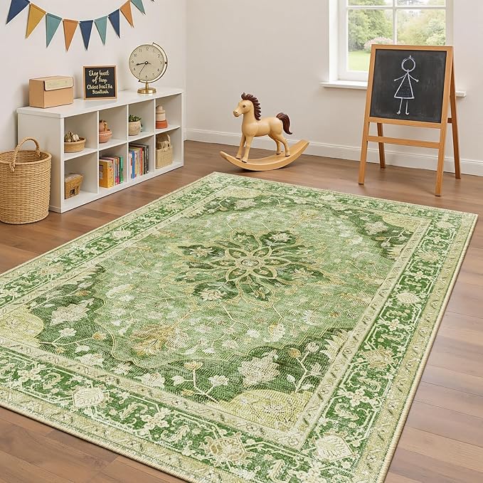 RELEANY Area Rugs 4'x6' Washable Non-Slip, Floral Vintage Distress Print - Image 3