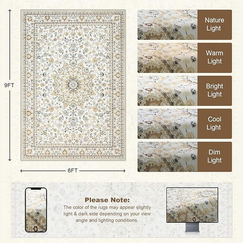 6x9 Area Rugs Living Room Rug: Washable Vintage Boho Rug No Slip Stain - Image 2