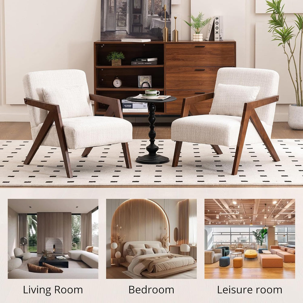 Mid-Century Modern Accent Chair with Solid Wood Frame，Upholstered Chenille Li...