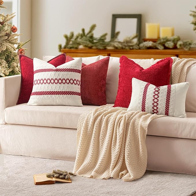 MIULEE Pack of 2 Christmas Pillow Covers 20x20 Inch Red Farmhouse Decorative - Image 5
