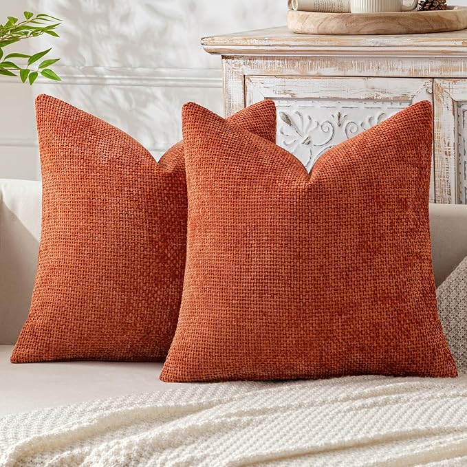MIULEE Pack of 2 Burnt Orange Decorative Pillow Covers 18x18 Inch Soft Chenille by MIULEE