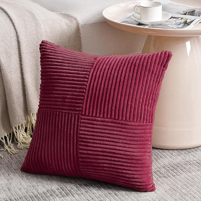 Fancy Homi 2 Packs Burgundy Red Decorative Throw Pillow Covers 16x16 Inch - Image 2