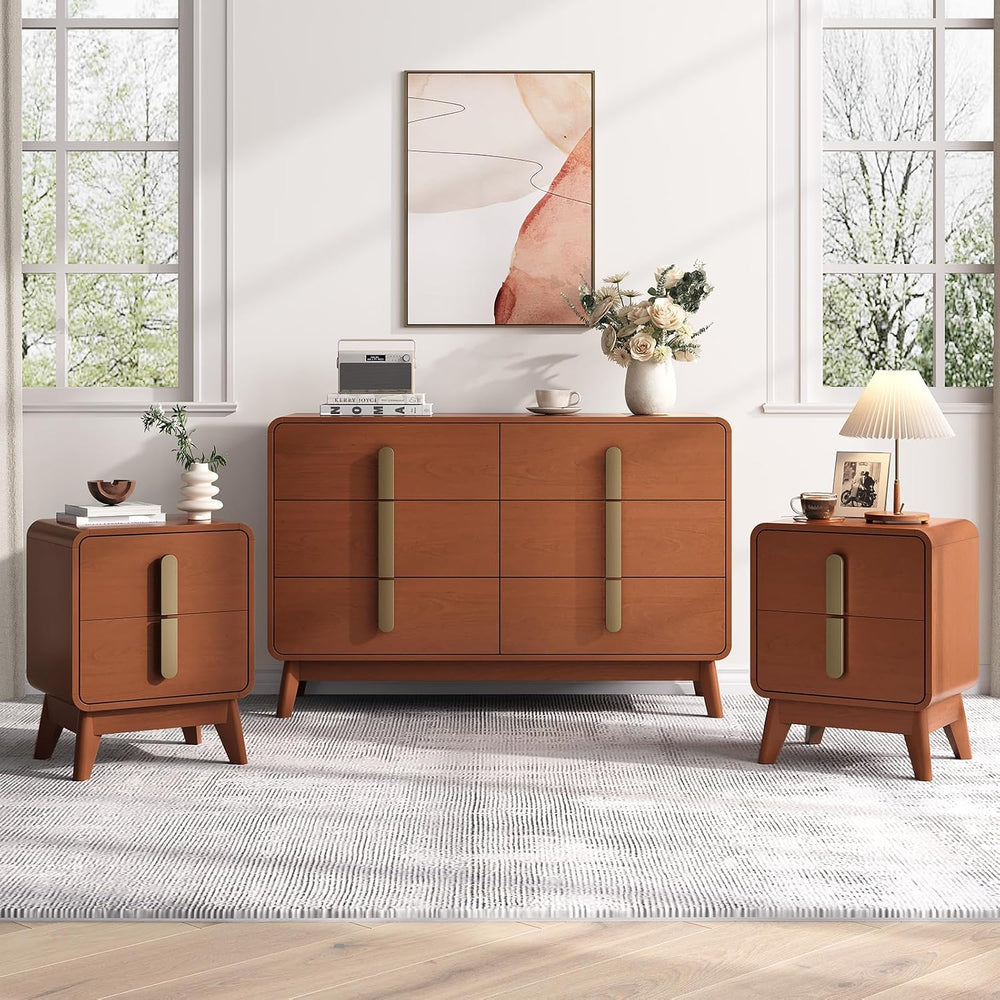 JOINICE Mid Century Modern Dresser and Nightstand Sets for Bedroom, Cherry