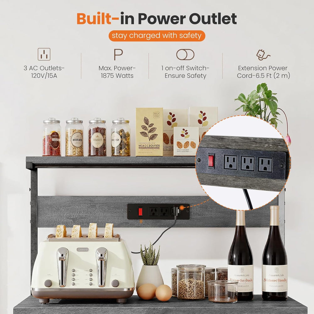 Sweetcrispy Kitchen Bakers Rack with Power Outlet, 24" Microwave Oven St...