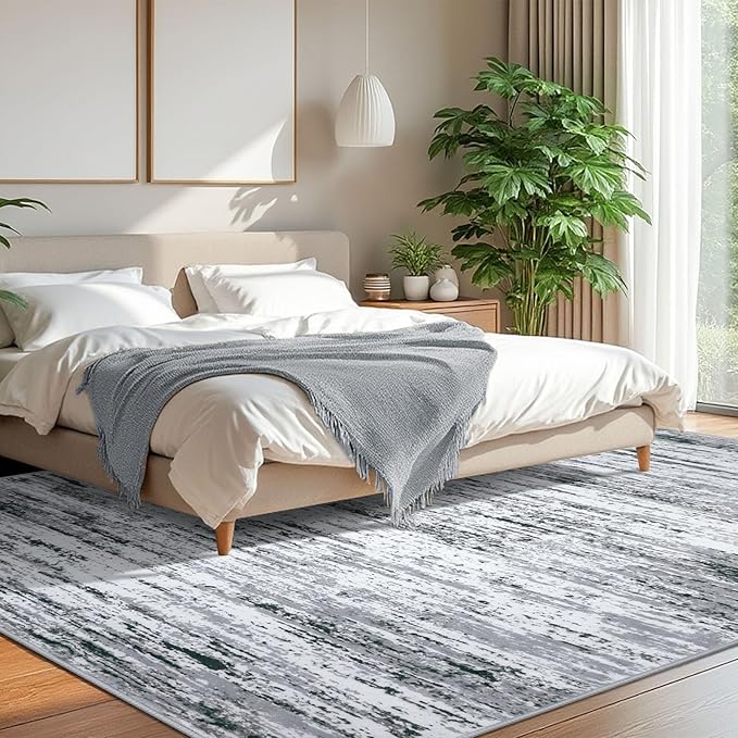 Lansny Modern Abstract 8x10 Large Machine Washable Living Room Rug Non-Slip - Image 2
