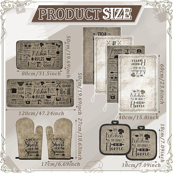 Fourluoo 10 Pcs Attractive Style Kitchen Dish Towels Rugs Oven Mitts and Pot - Image 3
