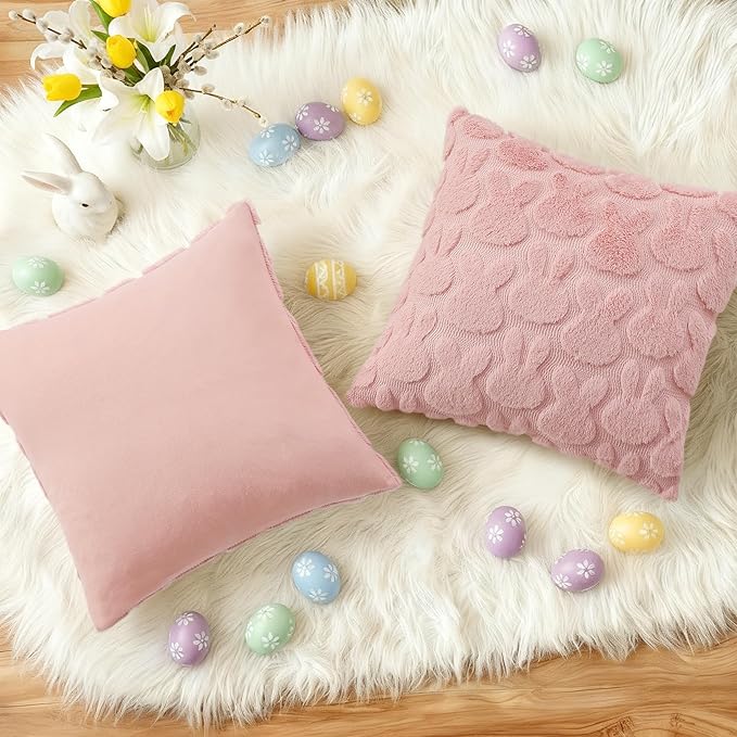 decorUhome Easter Bunny Pillow Covers 18x18 Inch Set of 2, Soft Plush Faux Wool - Image 6