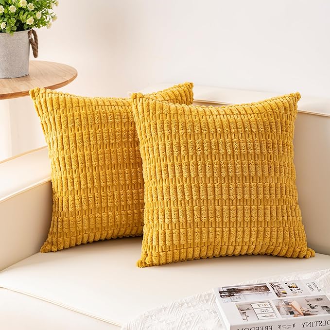 Pack of 2 Corduroy Decorative Throw Pillow Covers 16x16 Inch Soft Striped by Unknown