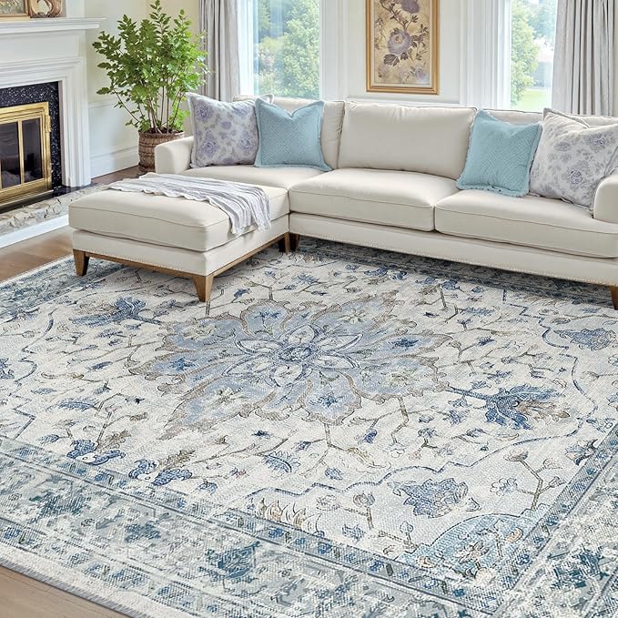 RELEANY Area Rugs 8'x10' Washable Non-Slip, Floral Vintage Distress Print - Image 2