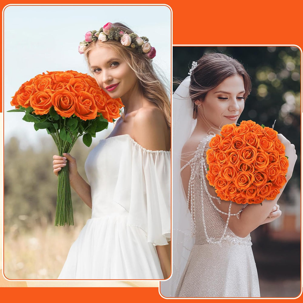 36 Pcs Orange Artificial Roses with Long Stems