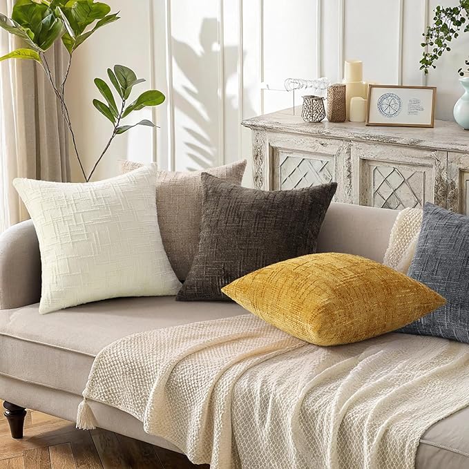 decorUhome Dark Grey Chenille Euro Sham Throw Pillow Covers 26x26 Set of 2 - Image 5