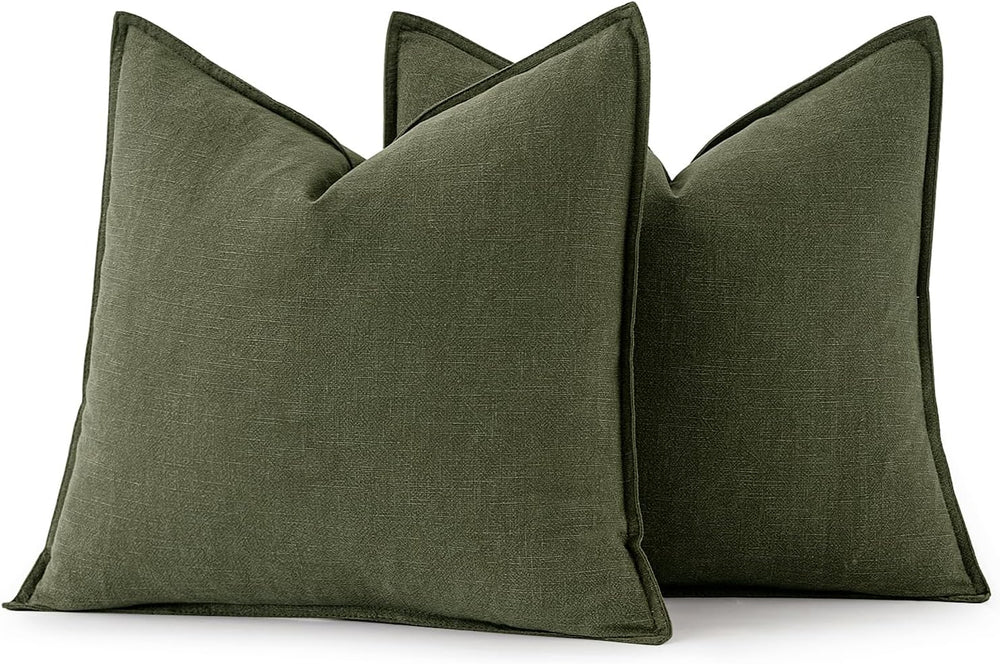 MIULEE Decorative Linen Euro Sham Pillow Covers 24x24 Dark Olive Green