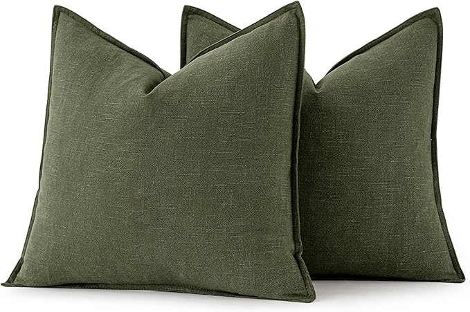 MIULEE Decorative Linen Euro Sham Pillow Covers 26x26 Dark Olive Green Boho - Image 6