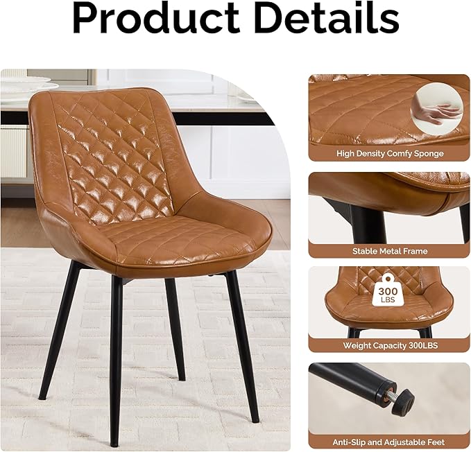 Dining Chair Set of 2, Modern Dining Chairs with Thick Cushions, Faux Leather...