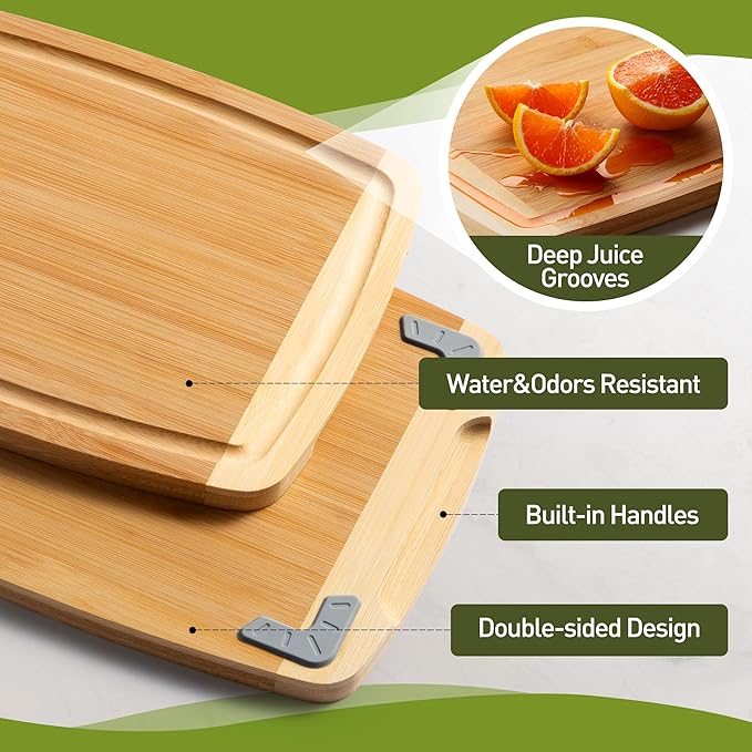 Bamboo Cutting Board Set Non Slip Feet Over Sink Eating Grilling Biard Cutboard - Image 4