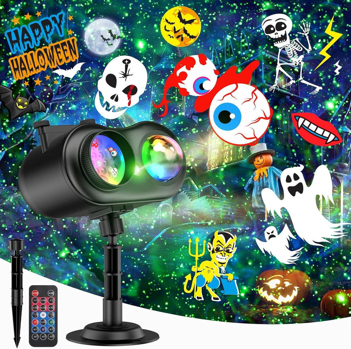 Halloween Christmas Projector Lights Outdoor with Ocean Wave & Firefly Light, 10 Slides/80 Patterns Holiday Projection Lights Indoor with Remote & Timer, Waterproof Light Projector Decorations