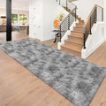 Super Soft Fluffy Living Room Area Rug 3x10 ft Tie-Dyed Light Grey Shaggy Furry by JiaoBaba