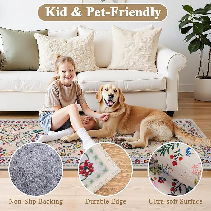HEBE Washable Hallway Runner Rug 2'x 6' Non Slip Kitchen Rugs Runner, Low Pile - Image 3
