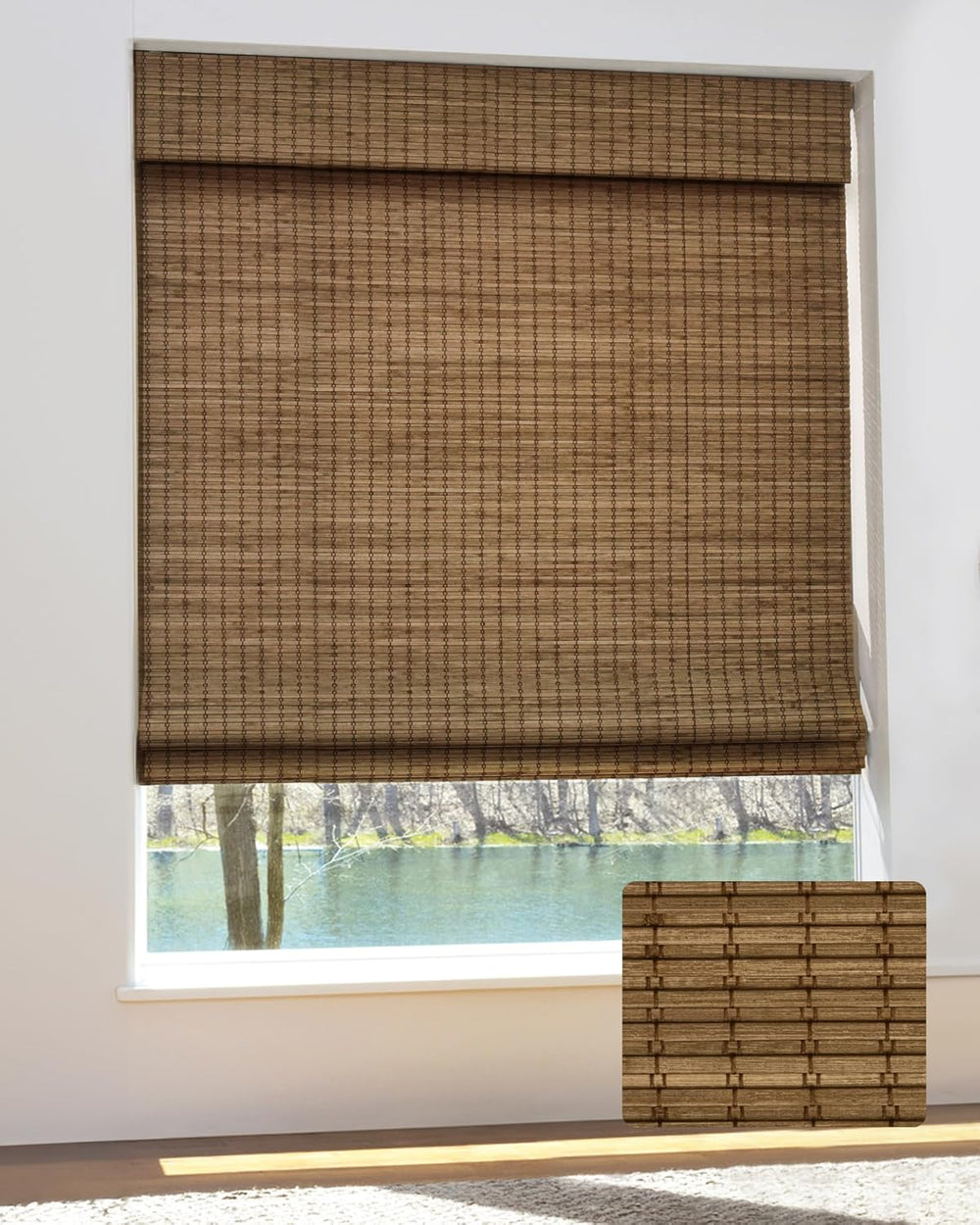 UNISHADES Bamboo Roman Shades w/Valance, 22.5" W × 48" H, Highfield...