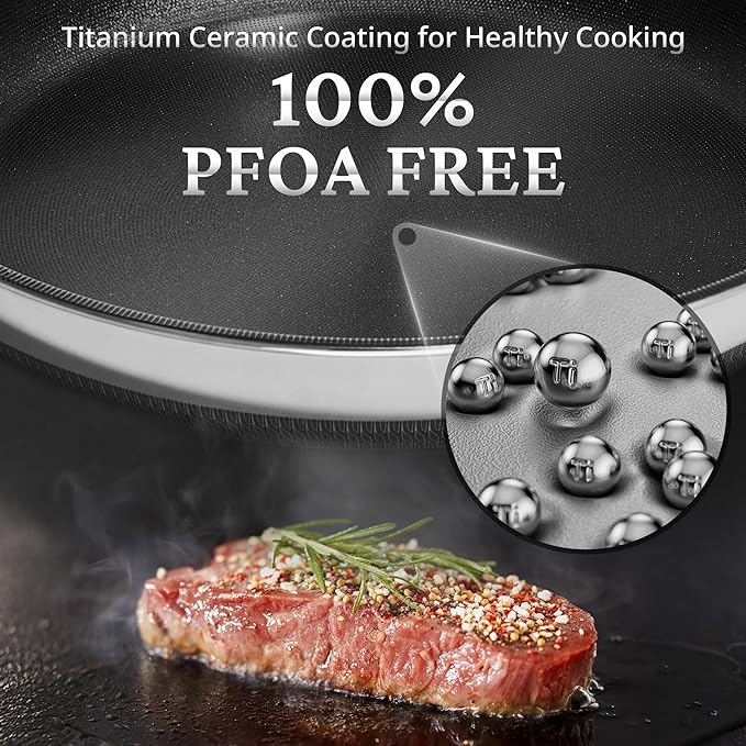 KOKHUB 12" Titanium Ceramic Nonstick Frying Pan, Non-Toxic Tri-Ply Stainless - Image 3