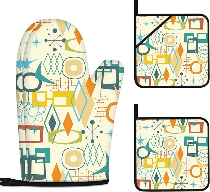 Mid Century Modern Oven Mitts and Pot Holders Sets Washable Oven Gloves Heat by Kupenya