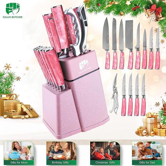FULLHI 14pcs Block Knife Set, Chef's Knife Steak Knives Set - Image 8