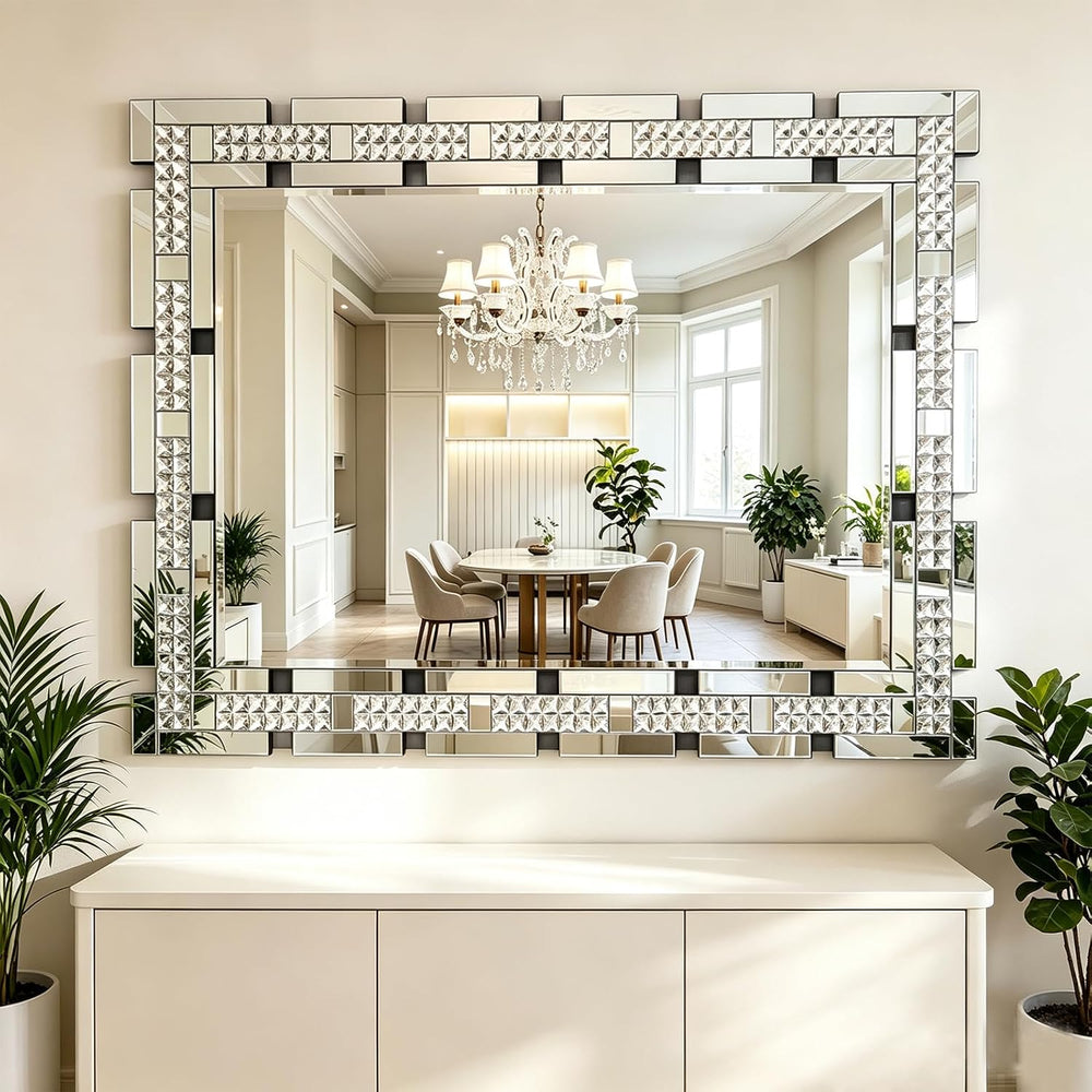Chende 36"x24" Decorative Wall Mirror with Real Crystal-Encrusted F...
