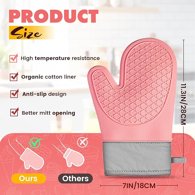 Silicone Oven Mitts, Waterproof Non Slip Grip Oven Gloves - Image 2
