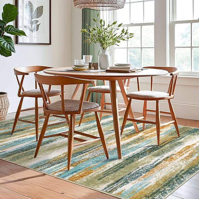 Lansny Modern Abstract 6x9 Machine Washable Living Room Rug Non-Slip Soft - Image 2