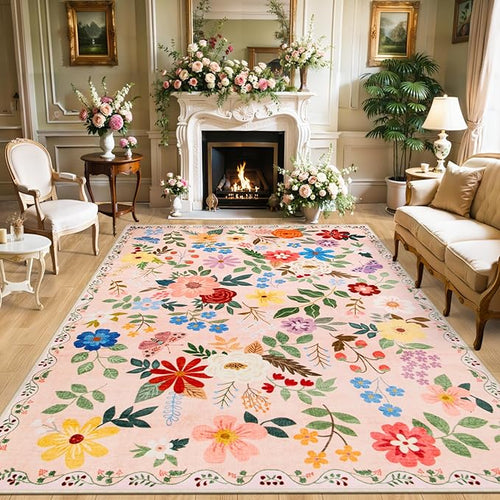 10x14 Area Rugs for Living Room: Floral Washable Rug Vintage Large Soft Boho by PLHXFRSoftAreaRugs