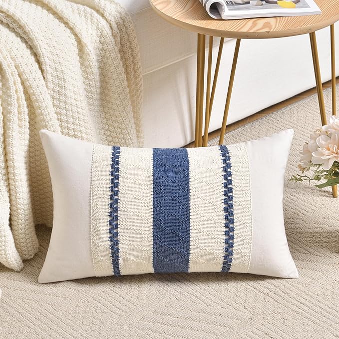Fancy Homi Set of 1 Dusty Blue Vintage Long Lumbar Decorative Throw Pillow by Fancy+Homi