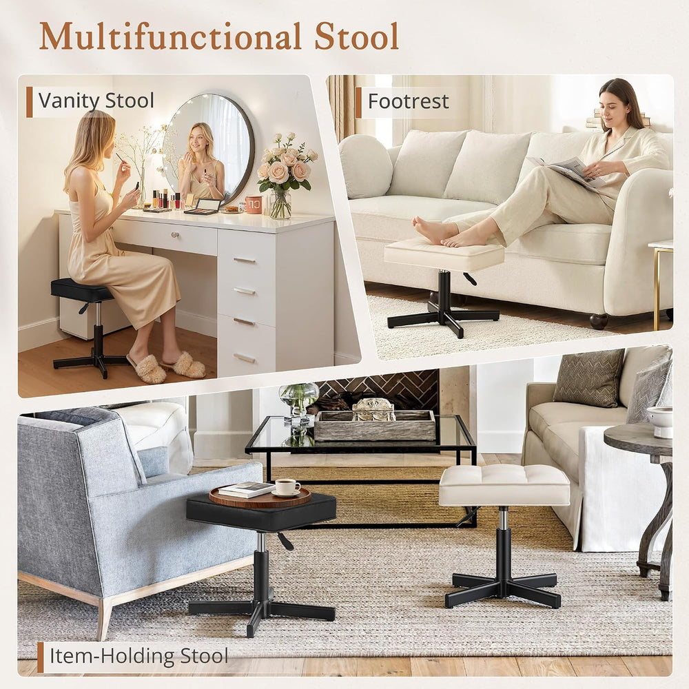 LUE BONA Adjustable Vanity Stool, Foot Rest Under Desk, 360° Swivel Vanity Ch...