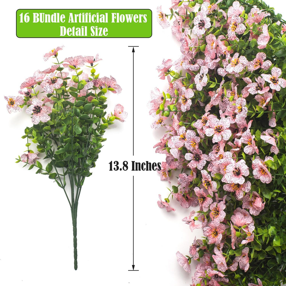 Grunyia Artificial Fake Flowers for Outdoor Spring Decoration, 16 Bundles Fau...