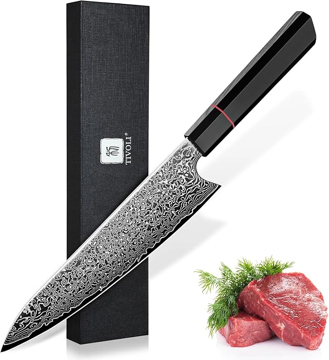 TIVOLI Damascus Chef Knife 8 inch, Japanese Hand Forged High Carbon Kitchen by TIVOLI